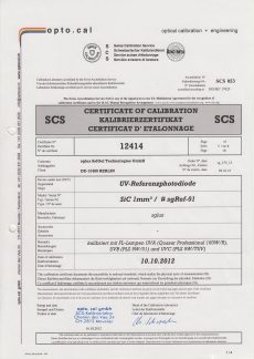 sglux Certificat Calibration opto.cal